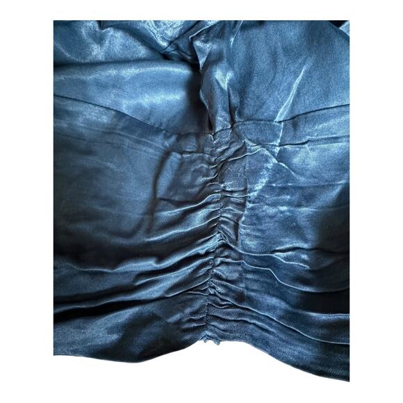 NWT Zara Crop Top Blouse, Mock Neck, long sleeve, ruched hem in blue size medium - Picture 9 of 11